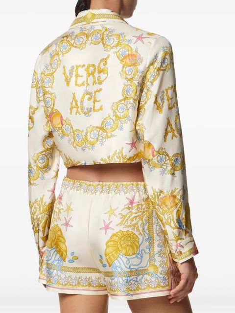 Versace Underwater Barocco knotted cropped shirt - Neutrals
