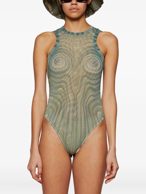 Jean Paul Gaultier spiral-print mesh bodysuit - Blue