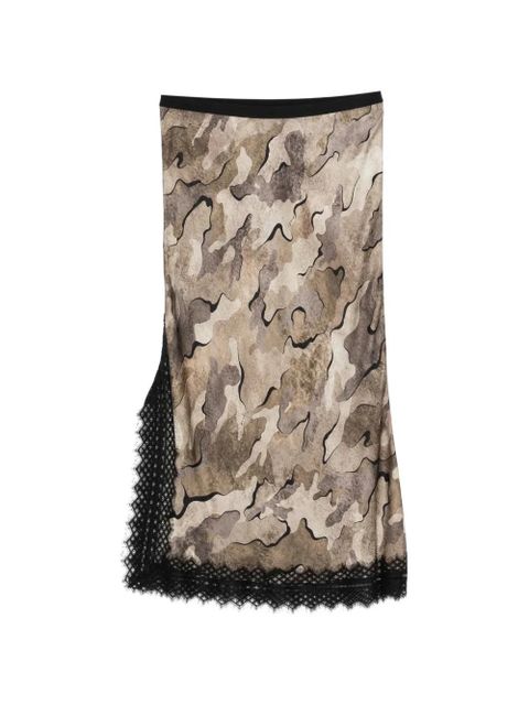 PINKO camouflage-print lace-trim midi skirt - Neutrals - zdjęcie produktu nr 1