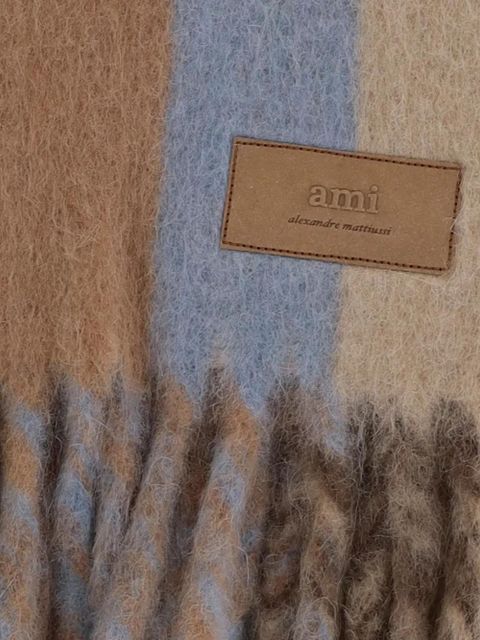 AMI Paris striped fringed scarf - Brown