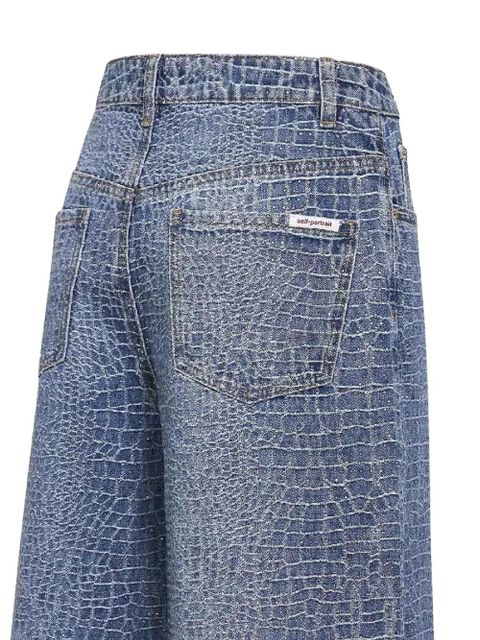 Self-Portrait croco-effect rhinestone jeans - Blue
