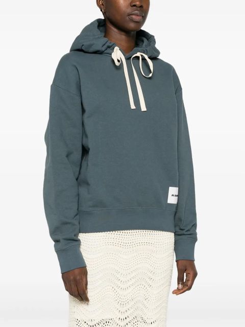 Jil Sander appliqué-logo cotton hoodie - Blue
