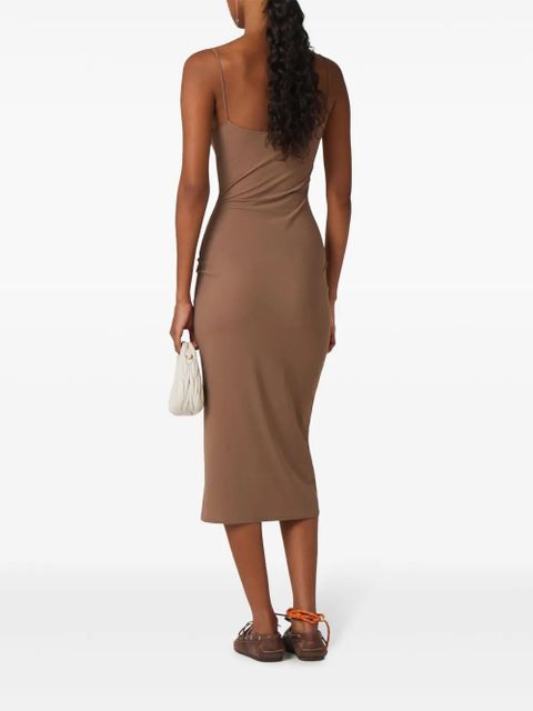 Miu Miu logo-print jersey midi dress - Brown