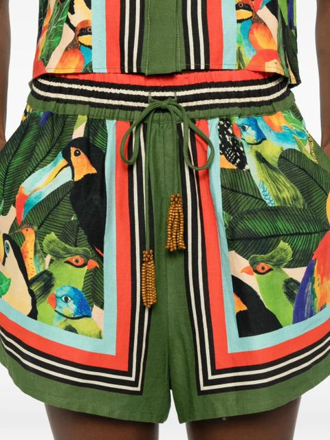 FARM Rio bird-print beaded-detail shorts - Green