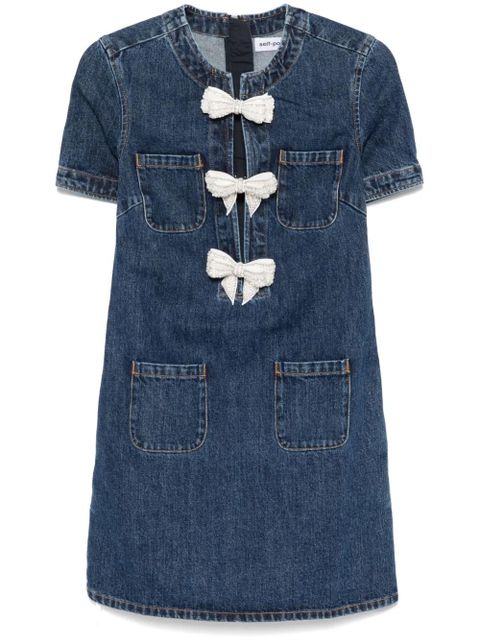 Self-Portrait denim bow mini dress - Blue - zdjęcie produktu nr 1