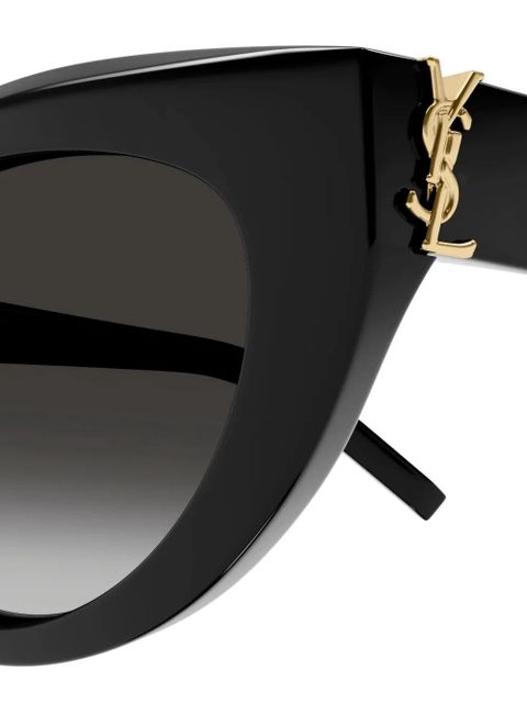 Saint Laurent Eyewear logo-plaque round-frame sunglasses - Black