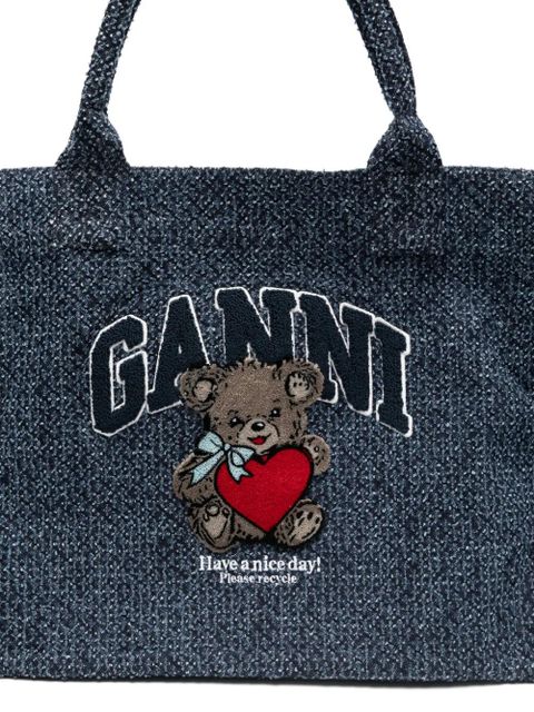GANNI teddy appliqué tote bag - Blue