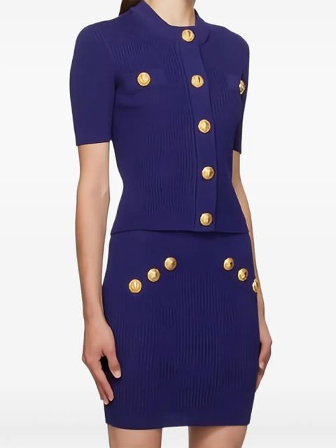 Balmain button-embellished ribbed knit top - Blue - zdjęcie produktu nr 2