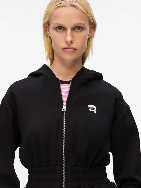 Karl Lagerfeld bluza bawełniana IKON damska kolor czarny z kapturem z aplikacją A4W20048 - zdjęcie produktu nr 2