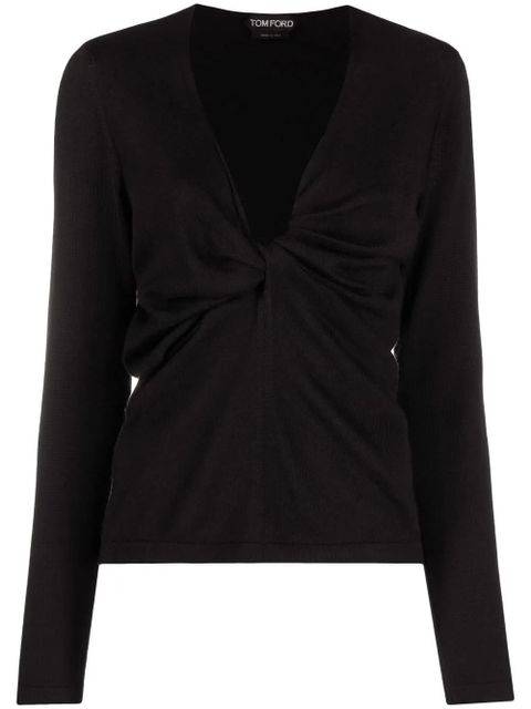 TOM FORD plunge-neck twist-detail knitted top - Black - zdjęcie produktu nr 1