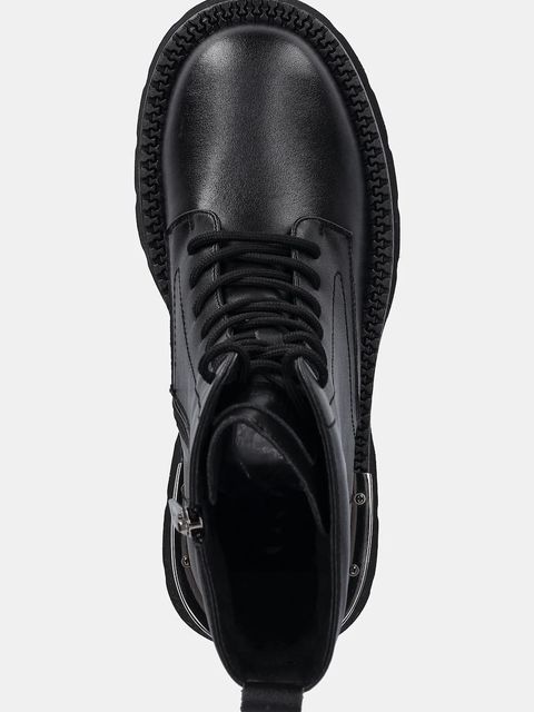 GOE workery skórzane damskie kolor czarny na platformie lekko ocieplone SS2N4164 BLACK