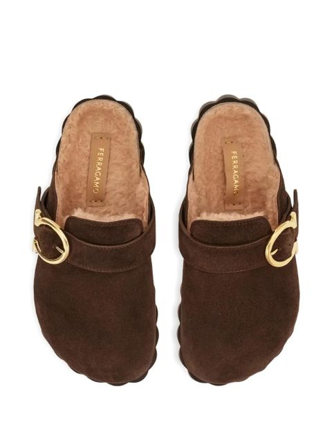 Ferragamo Gancini buckle rippled sole clogs - Brown