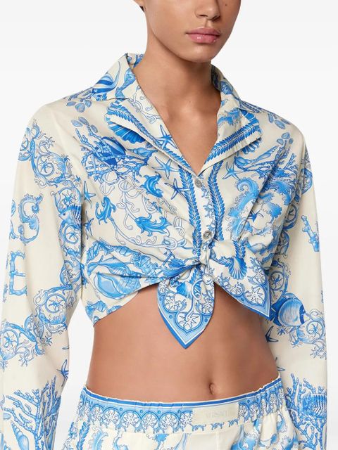 Versace Underwater Barocco knotted cropped shirt - Blue