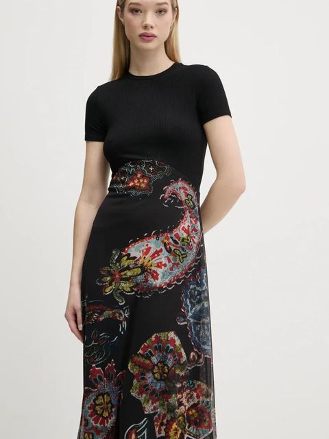Desigual sukienka PAISLEY MESH_LACROIX kolor czarny midi rozkloszowana 25SWVK32