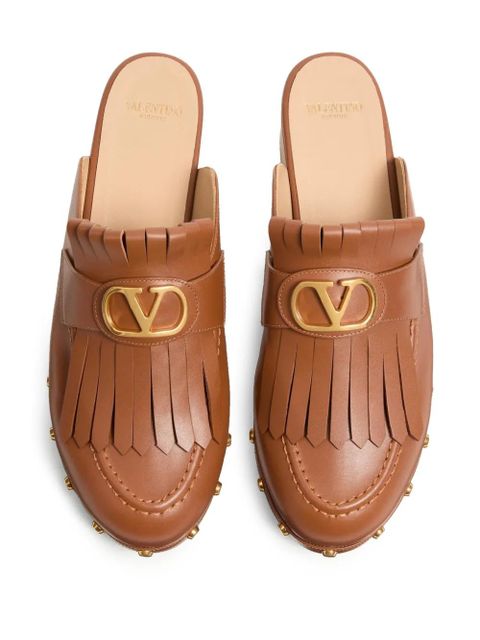 Valentino Garavani 45mm VLogo Signature fringed clogs - Brown