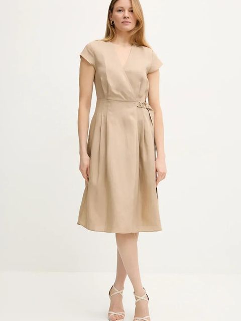 Twinset sukienka z domieszką lnu kolor beżowy mini rozkloszowana 251TT2072 - zdjęcie produktu nr 1