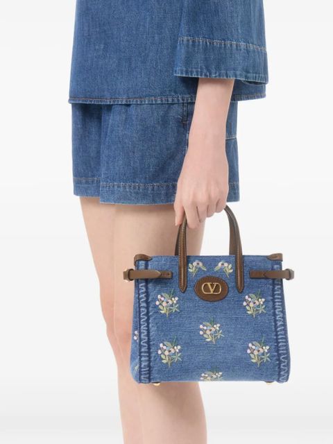 Valentino Garavani Antibes small embroidered denim shopping bag - Blue - zdjęcie produktu nr 2