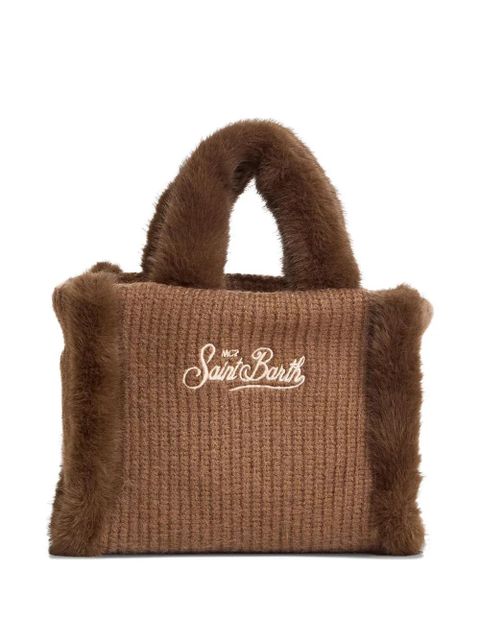 MC2 Saint Barth Colette shearling-trim knitted tote bag - Brown