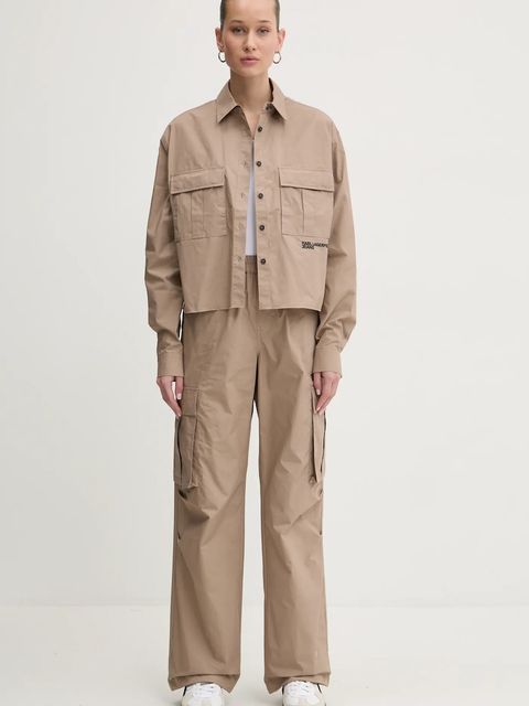 Karl Lagerfeld Jeans spodnie damskie kolor beżowy proste high waist A1W10062 - zdjęcie produktu nr 2