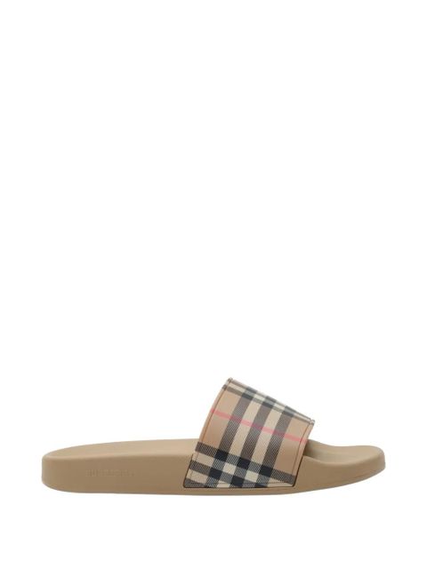 Burberry check round-toe slides - Neutrals - zdjęcie produktu nr 1