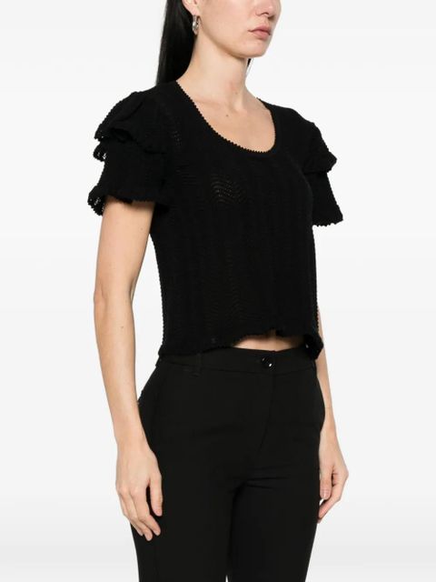 TWINSET ruffled-trim T-shirt - Black