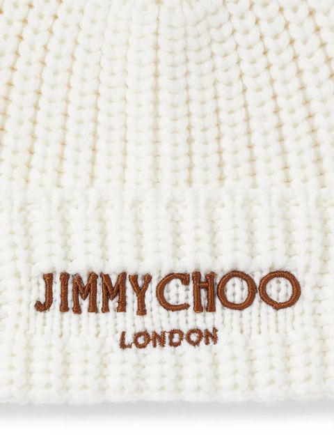 Jimmy Choo logo-embroidered ribbed-knit beanie - White