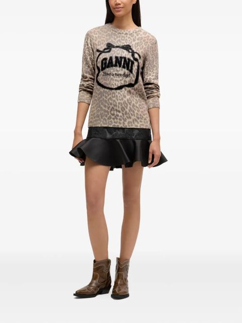 GANNI leopard-print logo-detail sweater - Brown - zdjęcie produktu nr 2