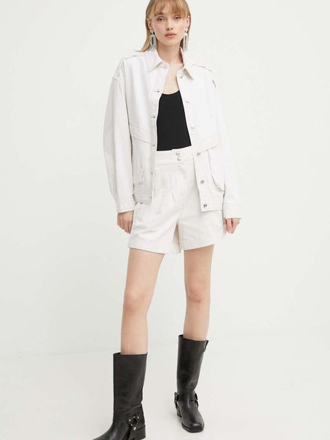 IRO kurtka z domieszką lnu kolor beżowy przejściowa oversize - zdjęcie produktu nr 2