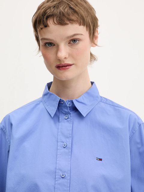 Tommy Jeans koszula bawełniana damska kolor niebieski relaxed z kołnierzykiem klasycznym DW0DW22078