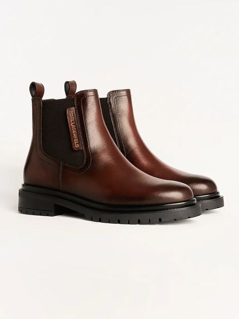 Karl Lagerfeld botki skórzane BINKY damskie kolor brązowy na płaskim obcasie KL47545