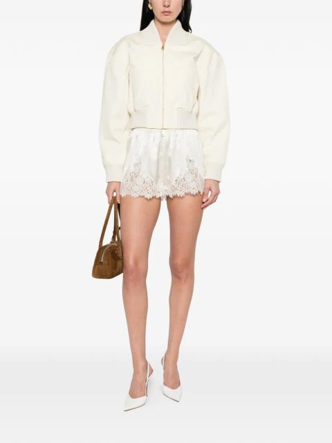 Self-Portrait ribbed-trim zip bomber jacket - Neutrals - zdjęcie produktu nr 2