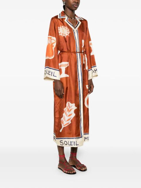 ALEMAIS Soleil D'Amour collar printed midi dress - Brown