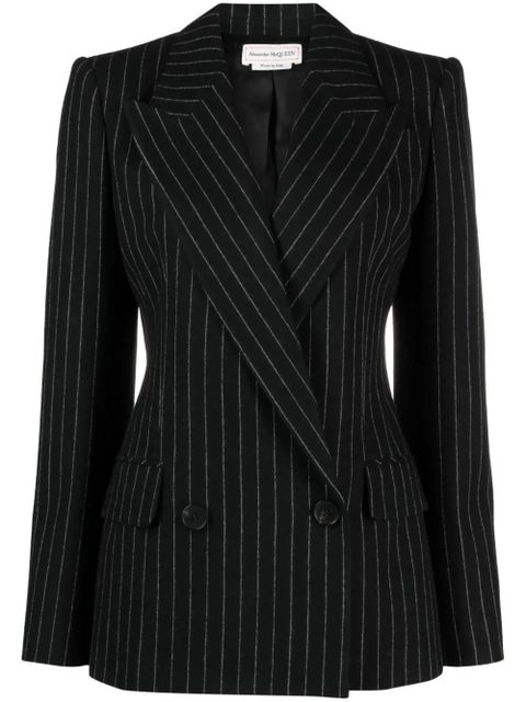 Alexander McQueen striped double-breasted blazer - Black - zdjęcie produktu nr 1