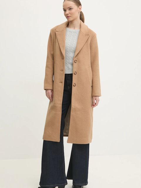 Abercrombie & Fitch płaszcz wełniany kolor beżowy przejściowy KI144-4244 - zdjęcie produktu nr 2