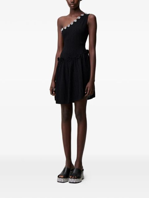 Claudie Pierlot flower-appliqué one-shoulder knitted mini dress - Black