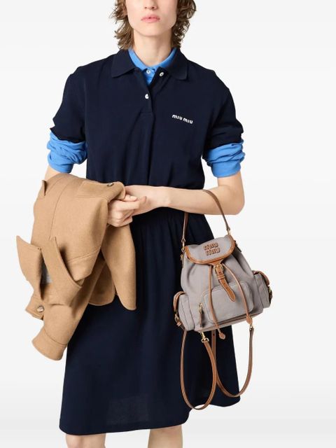 Miu Miu leather-trimmed canvas backpack - Grey - zdjęcie produktu nr 2