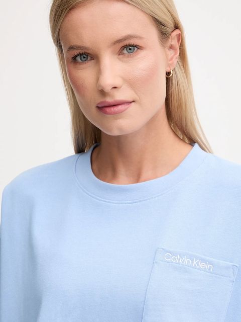 Calvin Klein Underwear bluza bawełniana damska kolor niebieski gładka LV00QS7516