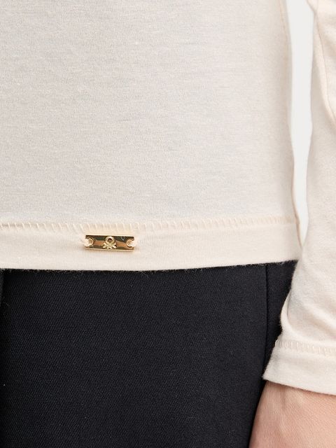 United Colors of Benetton longsleeve z domieszką kaszmiru kolor beżowy 3LRU3M076