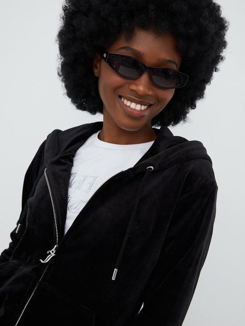 Juicy Couture bluza damska kolor czarny z kapturem gładka