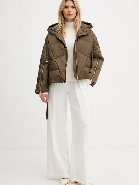 Twinset kurtka puchowa kolor zielony zimowa oversize 252TT2060