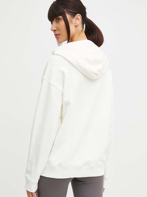 adidas bluza bawełniana damska kolor beżowy z kapturem z nadrukiem IR5449