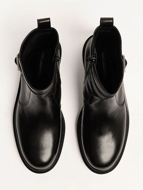 Karl Lagerfeld botki skórzane BINKY damskie kolor czarny na płaskim obcasie KL47575