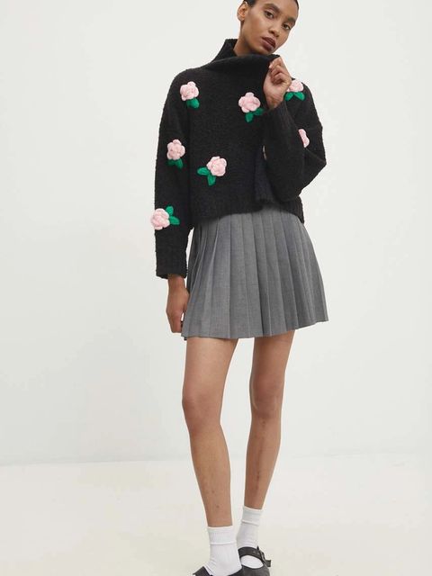 Answear.LAB sweter z dodatkiem wełny damski kolor czarny lekki z półgolfem