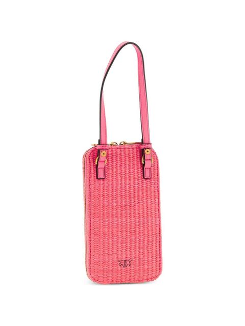 PINKO Love Birds Diamond braided raffia smartphone holder