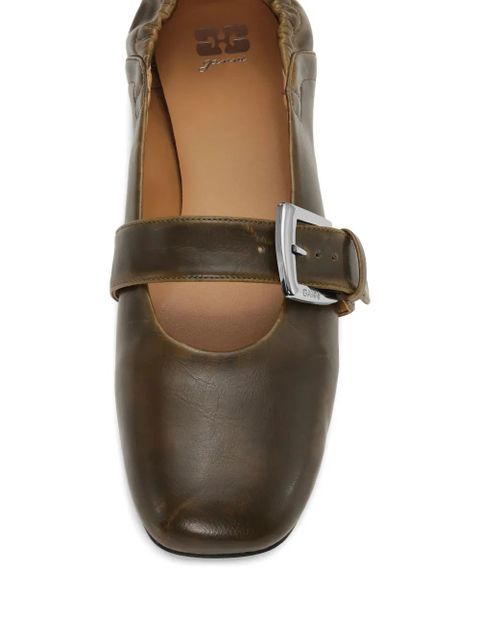 GANNI buckle-embellished ballet flats - Green