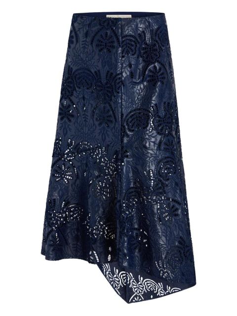 Marie Oliver Casey floral-lace asymmetric skirt - Blue - zdjęcie produktu nr 1