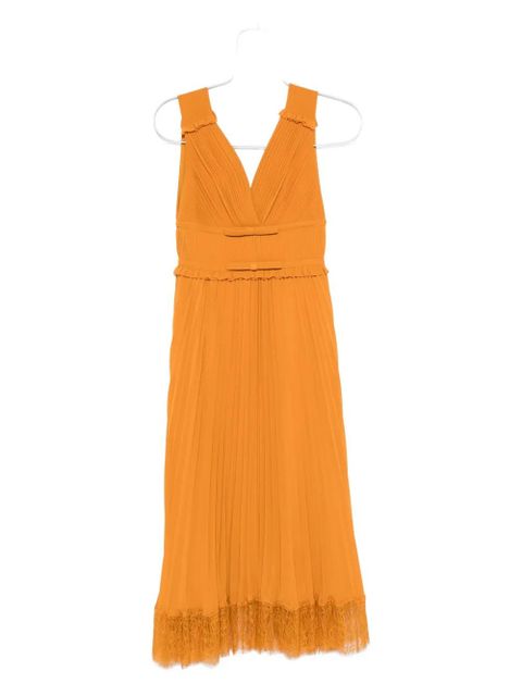 Self-Portrait pleated lace-trimmed dress - Orange