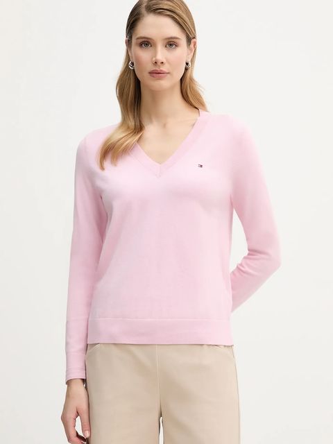 Tommy Hilfiger sweter damski kolor różowy lekki WW0WW40098 - zdjęcie produktu nr 1