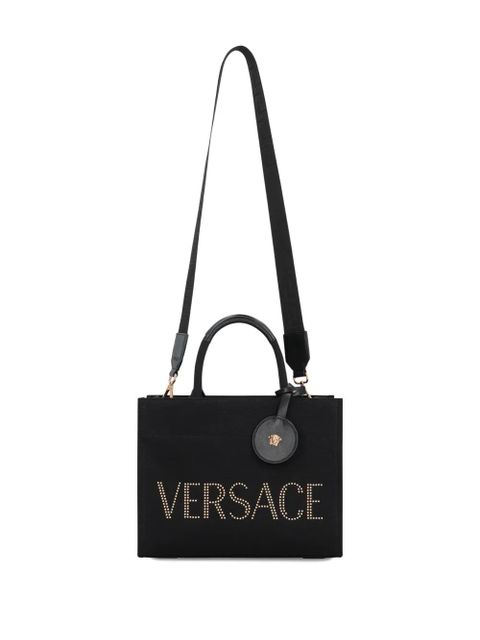 Versace studded logo canvas tote bag - Black