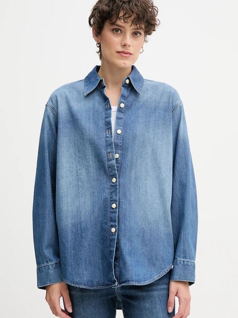 Calvin Klein Jeans koszula jeansowa damska kolor niebieski relaxed z kołnierzykiem klasycznym LV047D758G